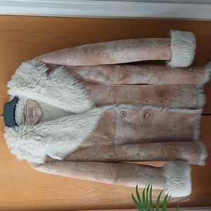 Vintage Midnight Velvet Faux Shearling Fur Tan Brown Size Large